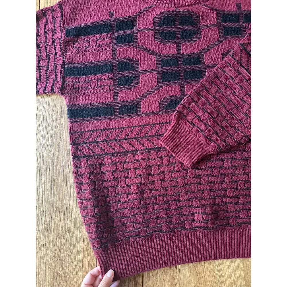 Aspetuck Trading Co Vtg Red Patterned Chunky Cosby Sweater Size Small